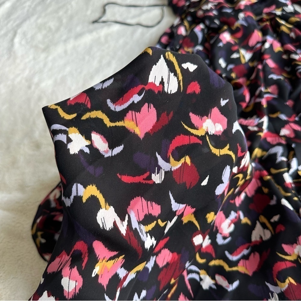 A.L.C Roslyn Silk Print Black Pink V-neck Sleeveless Midi Dress M (10) - Picture 8 of 13